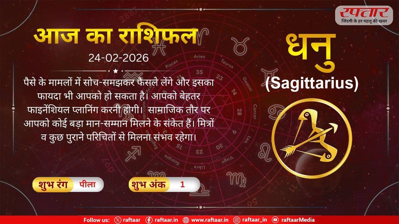 Astro Today: 24 February 2026: धनु राशि- सेहत को लेकर थोड़ा सचेत रहने की आवश्यकता है, सोच-समझकर फैसले लें Dhanu Rashi