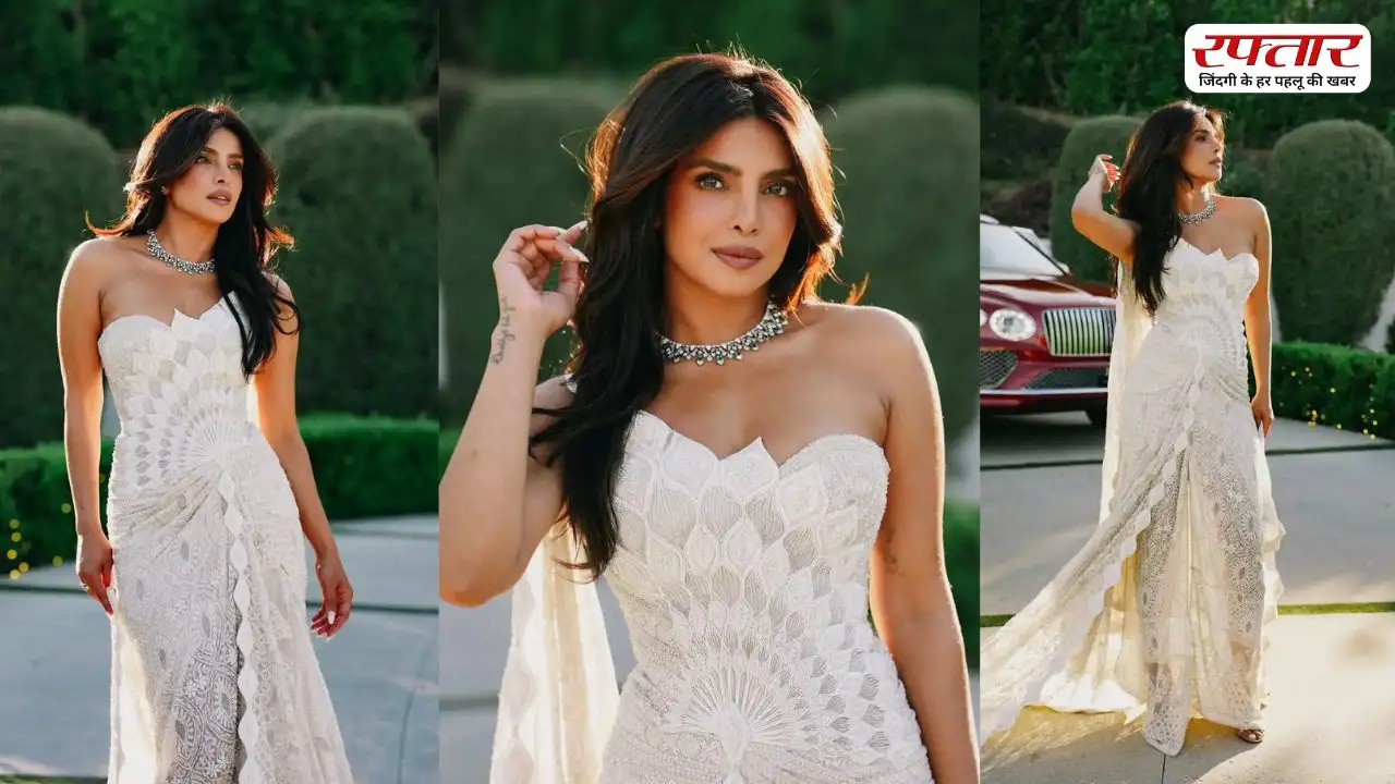 वाइट हाफ शोल्डर ड्रेस में Priyanka Chopra का रॉयल और ग्लैमरस लुक